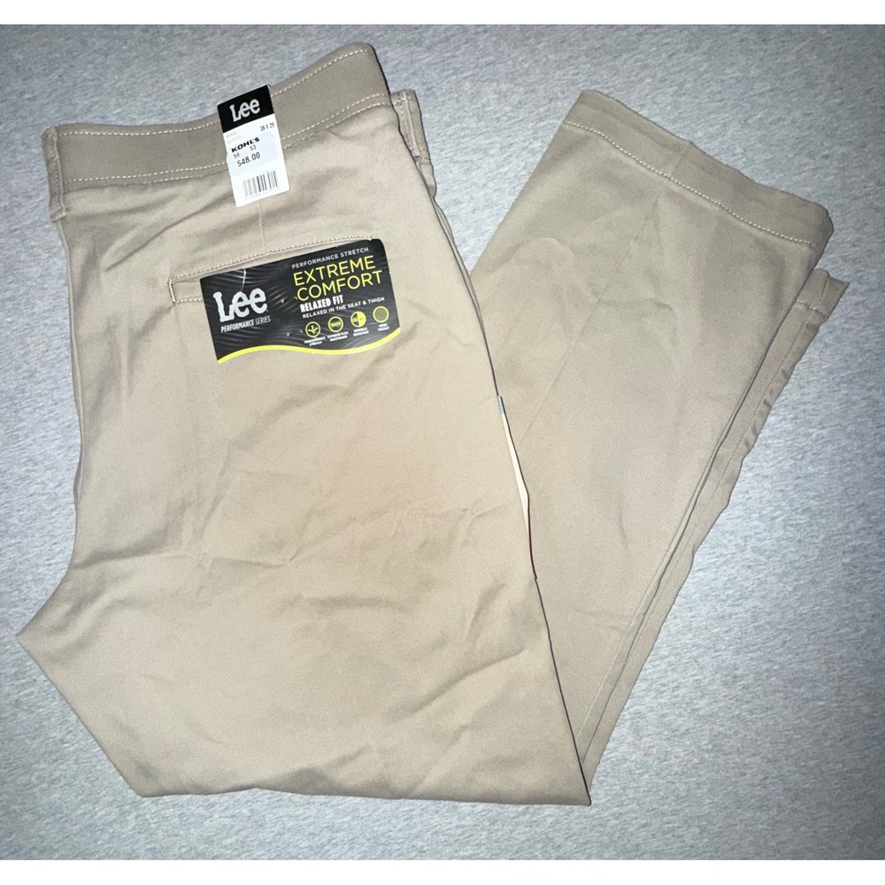 Lee Pants Mens 38x29 Khaki Extreme Comfort Relaxed Fit Performance Chino 4276532